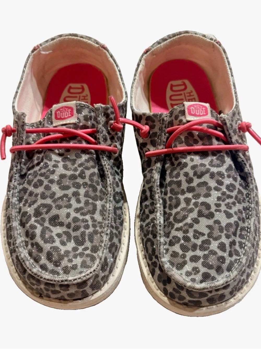 Hey Dude Kids' Grey Leopard Moccasins with Pink Accents